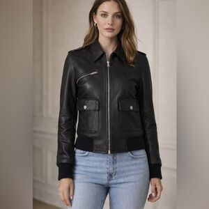 Avec les filles genuine leather Moto jacket black